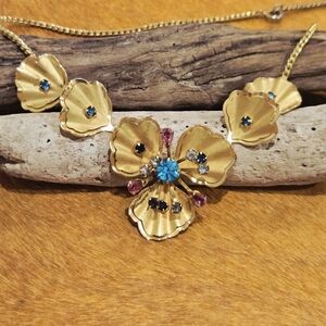 Vintage 1940's-50's Bugbee And Niles Satin Finish Rhinestone Floeal Necklace